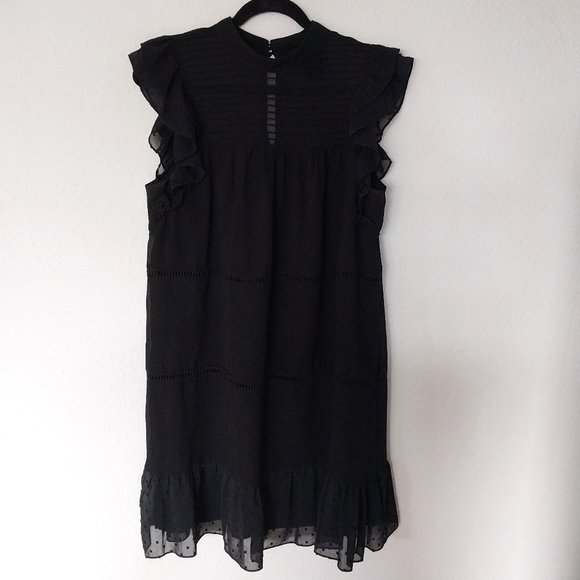 Who What Wear Black Ruffle Cap Sleeve Babydoll Dress - Picture 1 of 10
